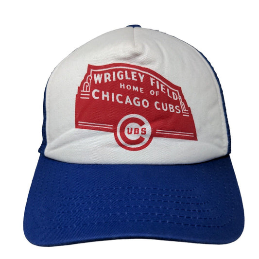 American Needle Mens Snapback Mesh Back Hat Blue Chicago Cubs Wrigley Field Logo