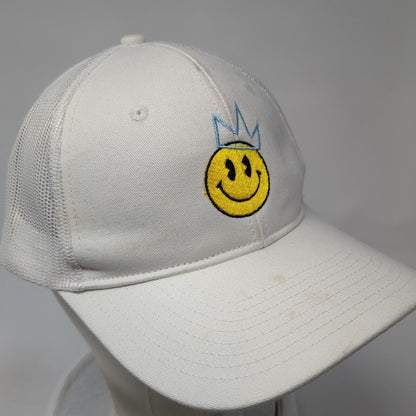 Smiley Crown Snapback Mesh Back Trucker Hat White Cream One Size 6 Panel