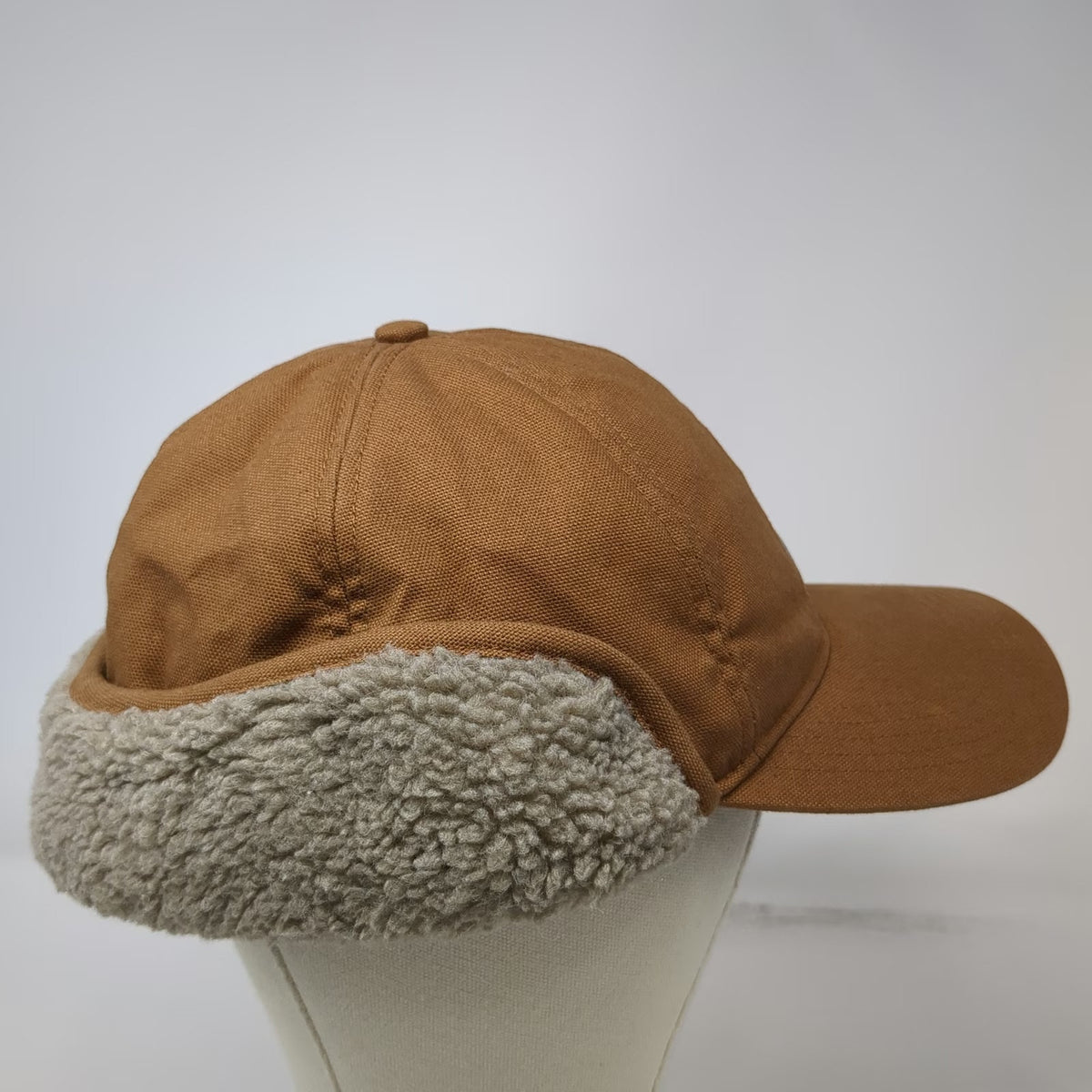 Carhartt Baseball Cap Brown XL Sherpa Lined Ear Flaps Duck Canvas Winter Hat