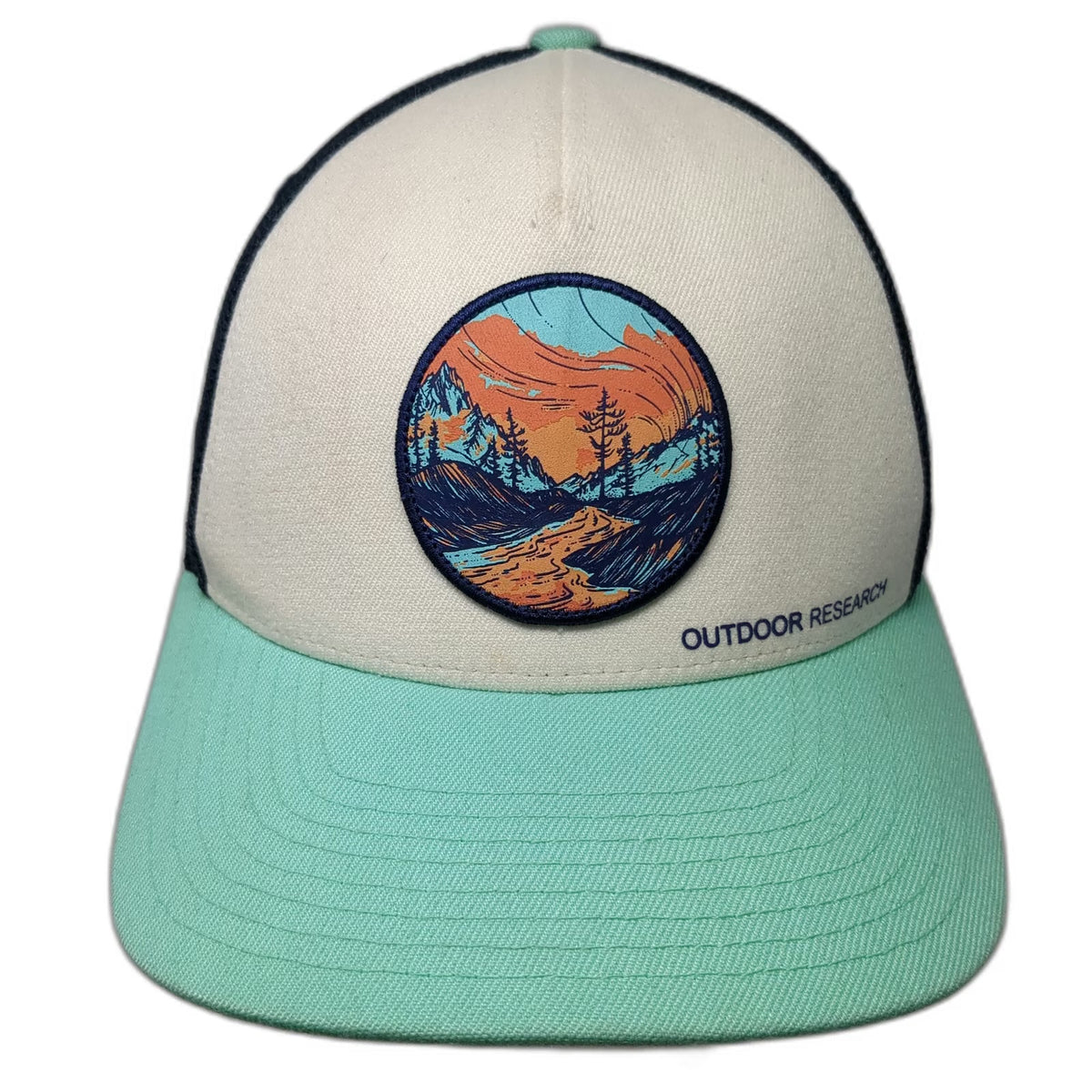 Outdoor Research Trucker Hat One Size White Blue Green Mesh Landscape Patch