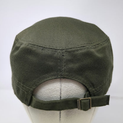 Army Cap Green One Size Hat Flat Crown Adjustable Strap Polyester Solid Color