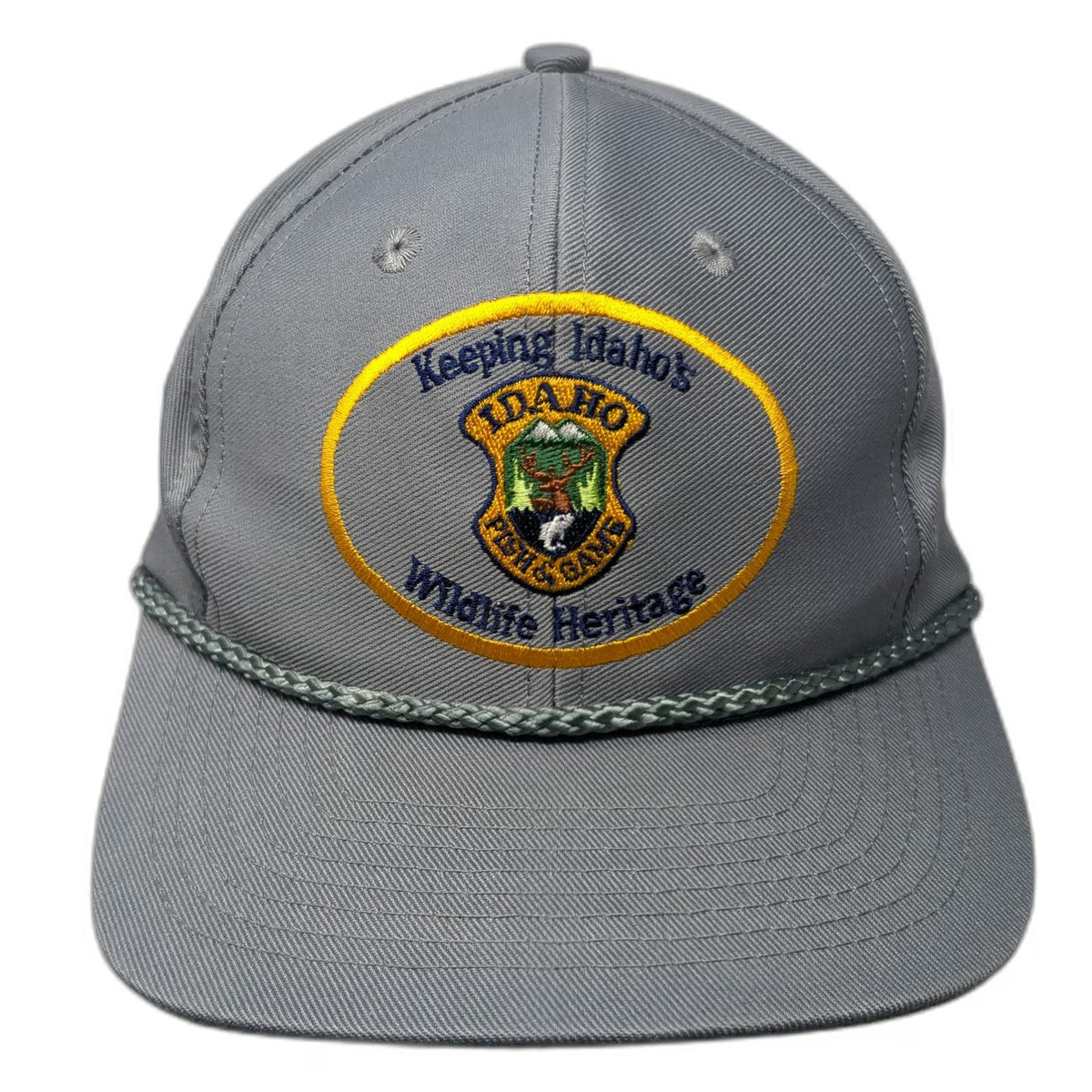 Mountaintop Marketing Snapback Gray Idaho Fish Game Wildlife Rope Hat Vintage
