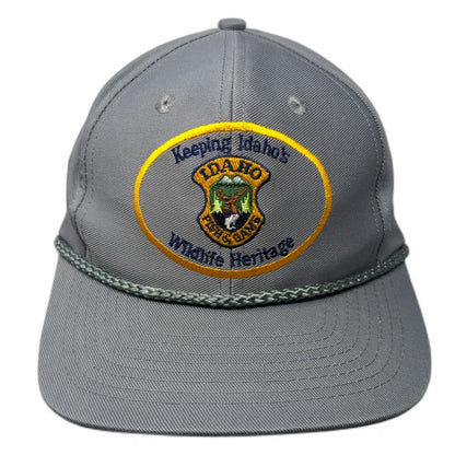 Mountaintop Marketing Snapback Gray Idaho Fish Game Wildlife Rope Hat Vintage