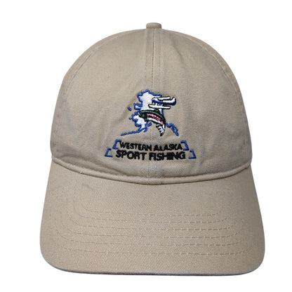 Western Alaska Sport Fishing Slideback Hat Tan OS Adjustable Embroidered Ivory