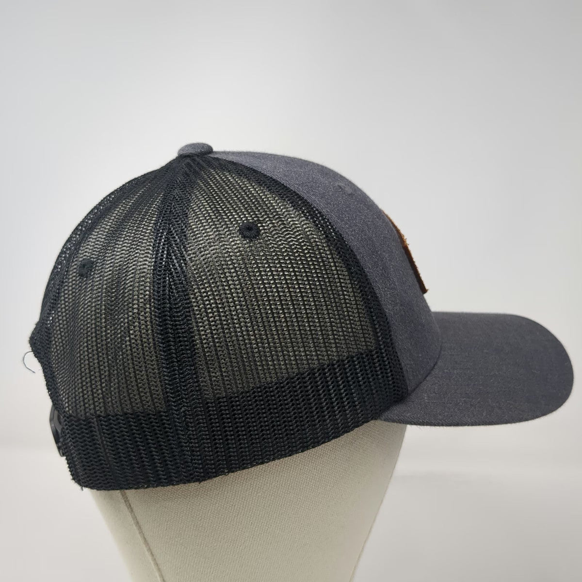 Branded Bills Trucker Hat Gray OSFM Bear Excavation LLC Leather Patch Snapback