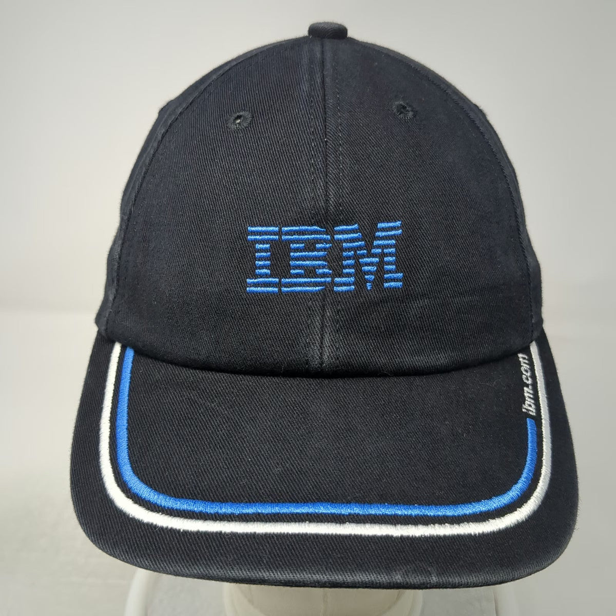 K-Products Baseball Cap Black Blue White IBM ITG Tree Slideback Hat Vintage