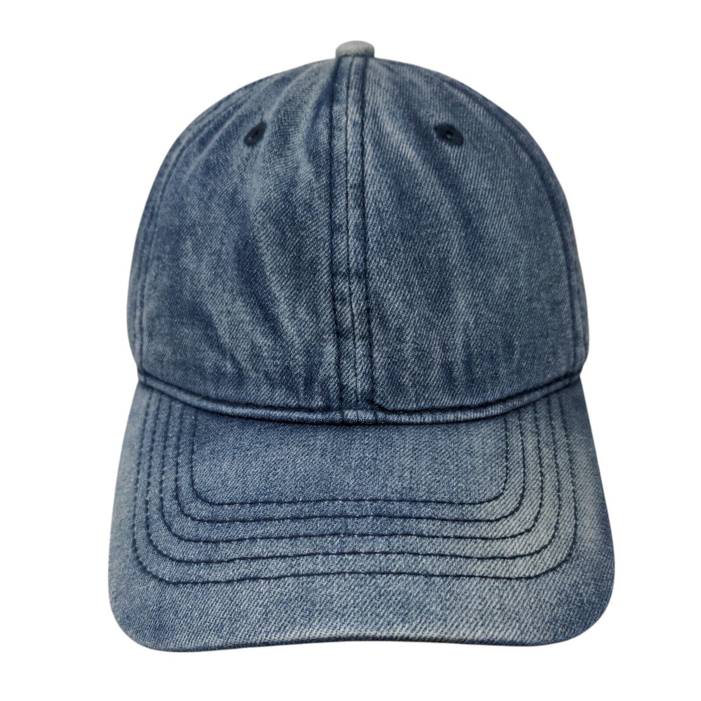 Unbranded Slideback Hat Blue OSFM Adjustable Vented Holes 6 Panel Denim Blank