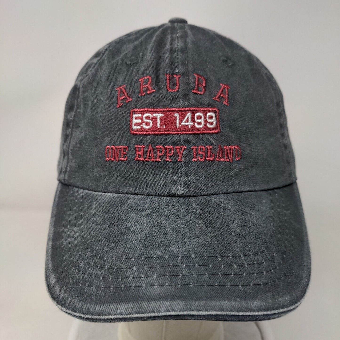 Aruba One Happy Island Est. 1499 Slideback Hat Gray One Size Embroidered 6 Panel