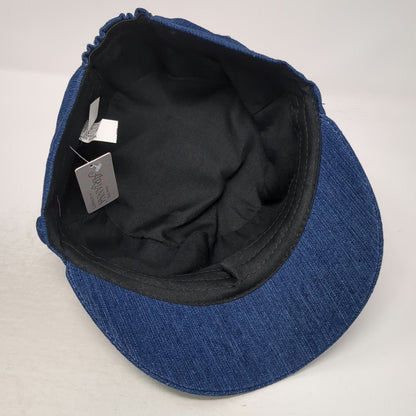 Arianna Army Cap Blue One Size Denim Elastic Back Cadet Side Button Hat