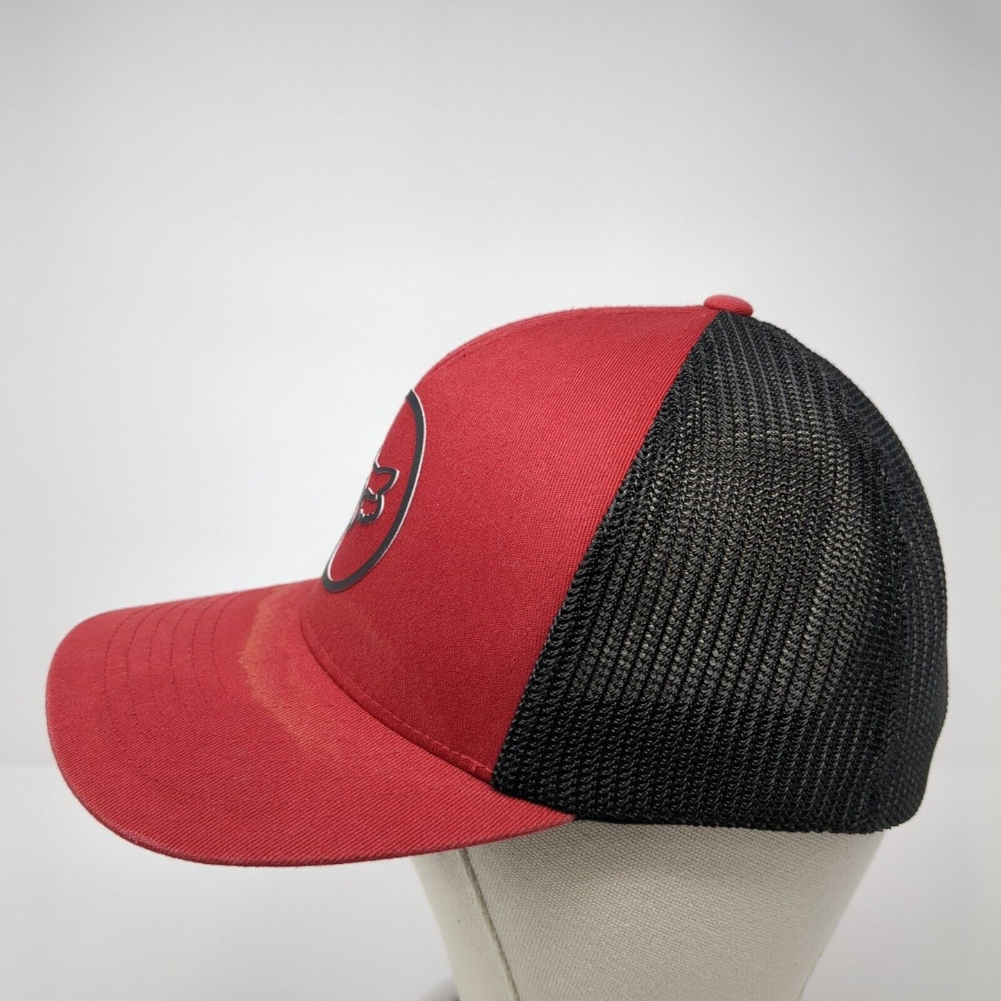 Fox Fitted Mesh Back Trucker Hat Red L/XL Stretch Flexfit Colorblock