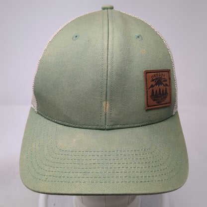Little Bay Root Trucker Hat Green One Size Oregon Mountain Leather Patch Mesh