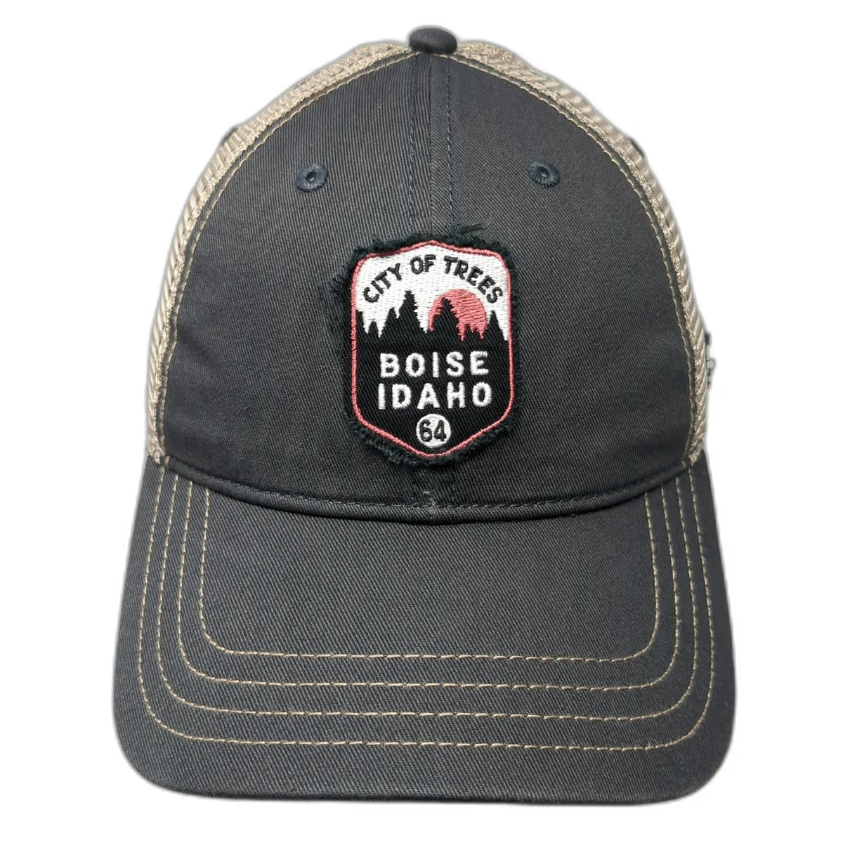 Camp David Trucker Hat Gray One Size Boise Idaho City Trees Patch Snapback Mesh