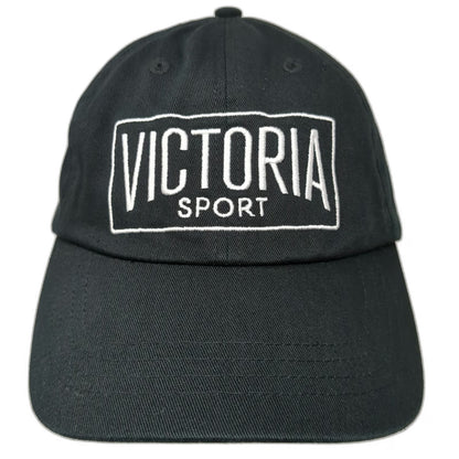 Victoria Sport Baseball Cap Black One Size Embroidered Logo Cotton Hat Slideback