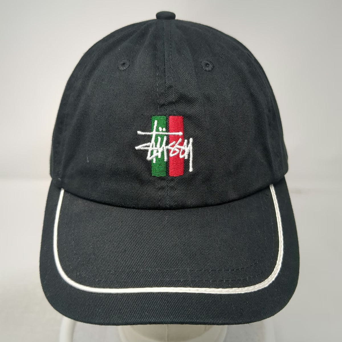 Stussy Baseball Cap Black One Size Red Green Logo White Piping Slideback hat