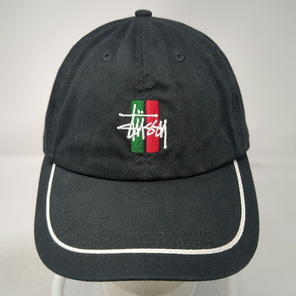 Stussy Baseball Cap Black One Size Red Green Logo White Piping Slideback hat