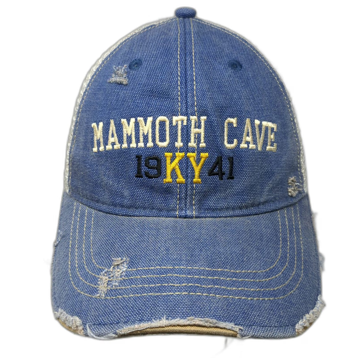 Headmost Trucker Hat Blue One Size Mammoth Cave Kentucky Mesh Snapback Frayed
