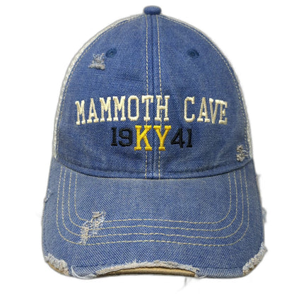 Headmost Trucker Hat Blue One Size Mammoth Cave Kentucky Mesh Snapback Frayed