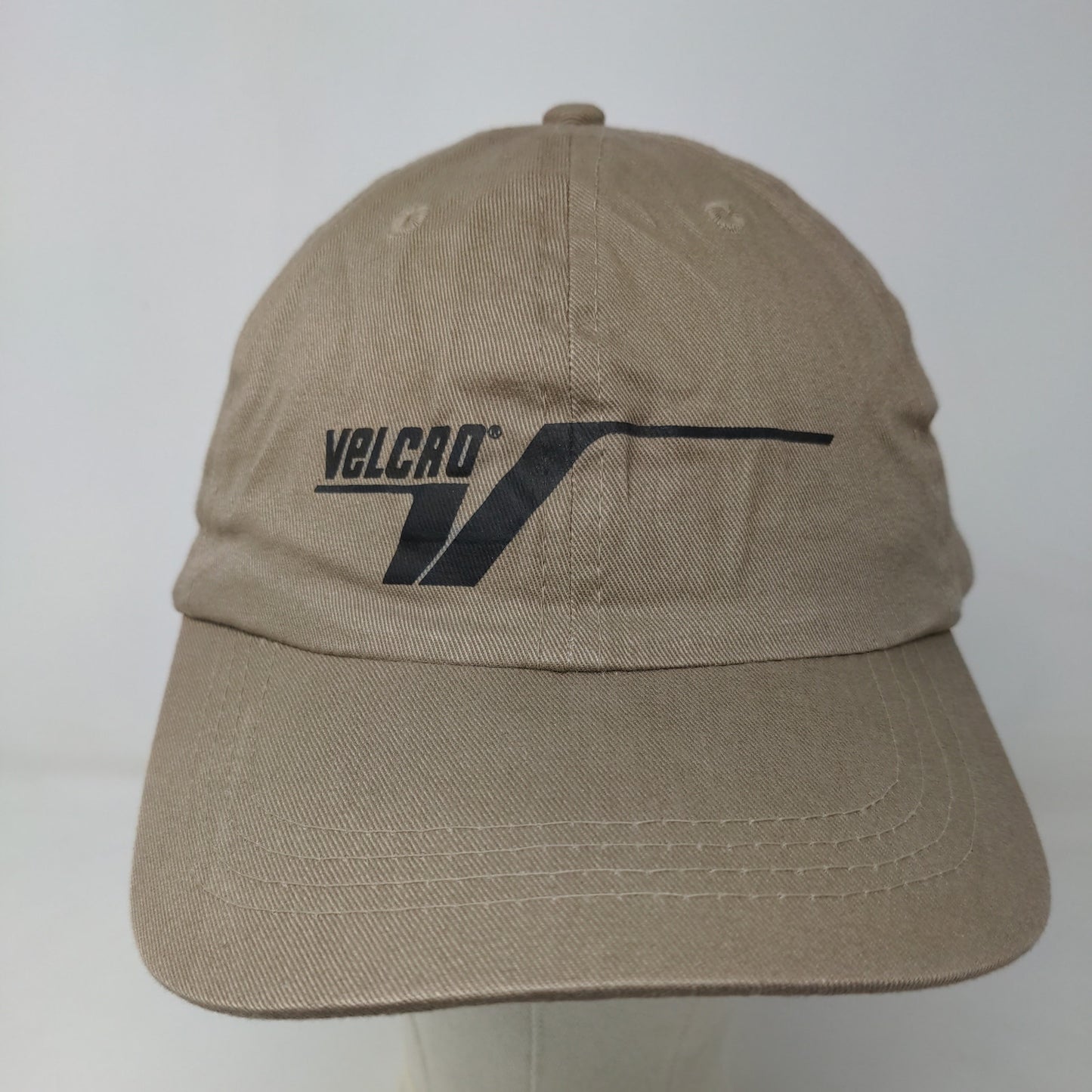 Velcro Brand Men's Slideback Hat Tan 100% Cotton Adjustable Graphic Logo