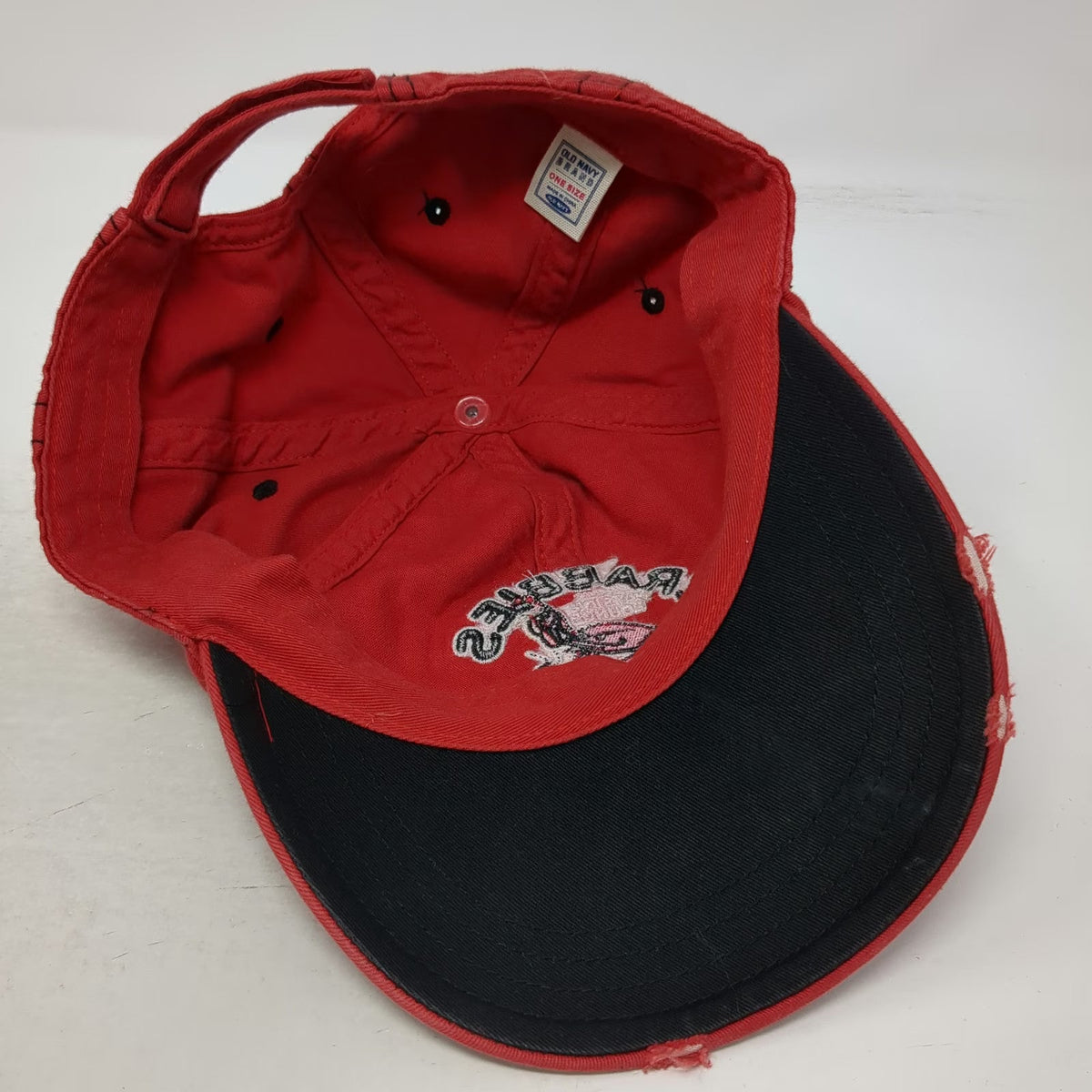 Old Navy Red Baseball Cap One Size Embroidered Crabbies Fishmarket Strapback Hat