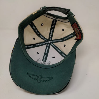 Brickyard Authentics Men's Strapback Hat Tan Green Embroidered Golf Logo