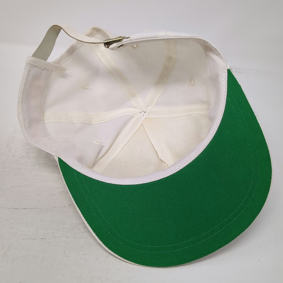 ConAgra 5 Panel White Hat Vintage Slideback Rope Trim Green Underbrim Patch