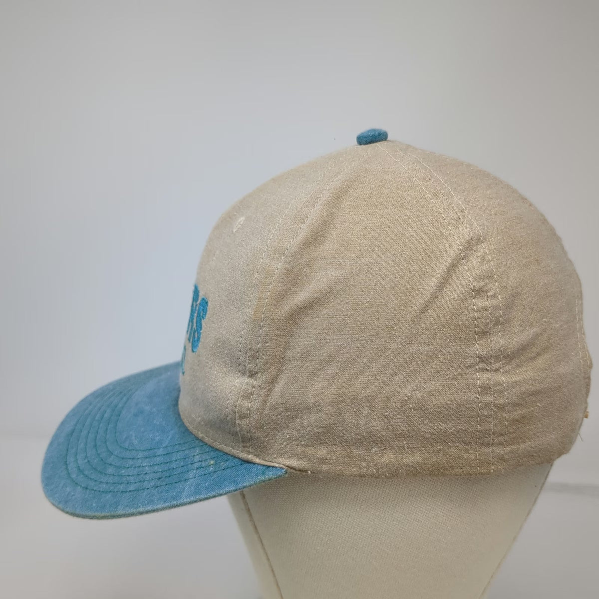 Rogers Seed Co Snapback Hat Beige Blue One Size Made in USA Canvas Denim Work