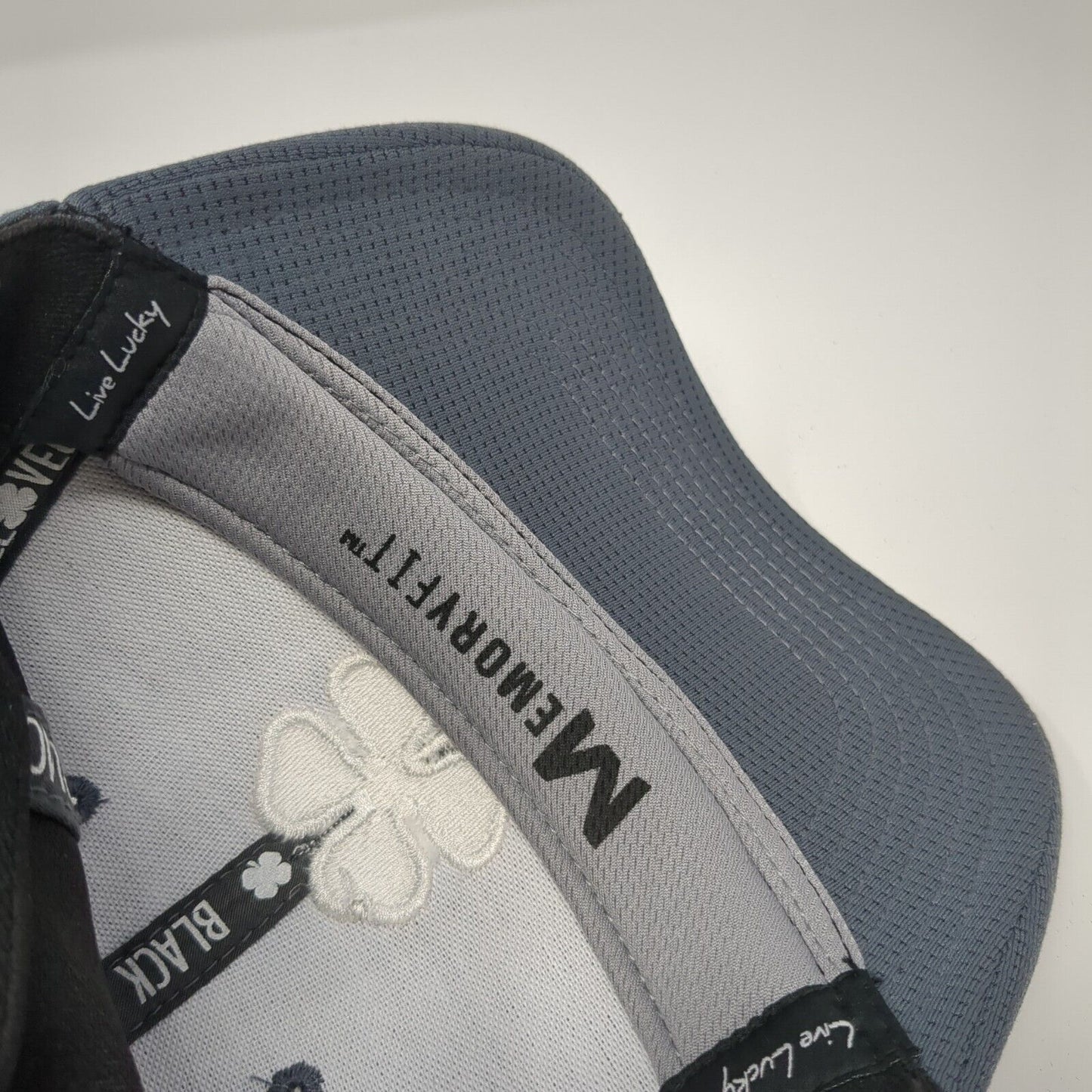 Live Lucky Fitted Baseball Cap Gray Medium Lightweight Embroidered Black Clover
