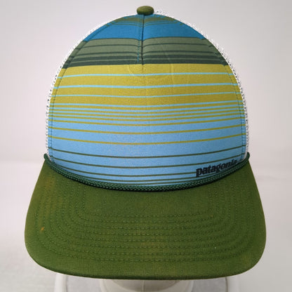 Patagonia Trucker Hat Green One Size Striped Mesh Back Snapback Rope Detail