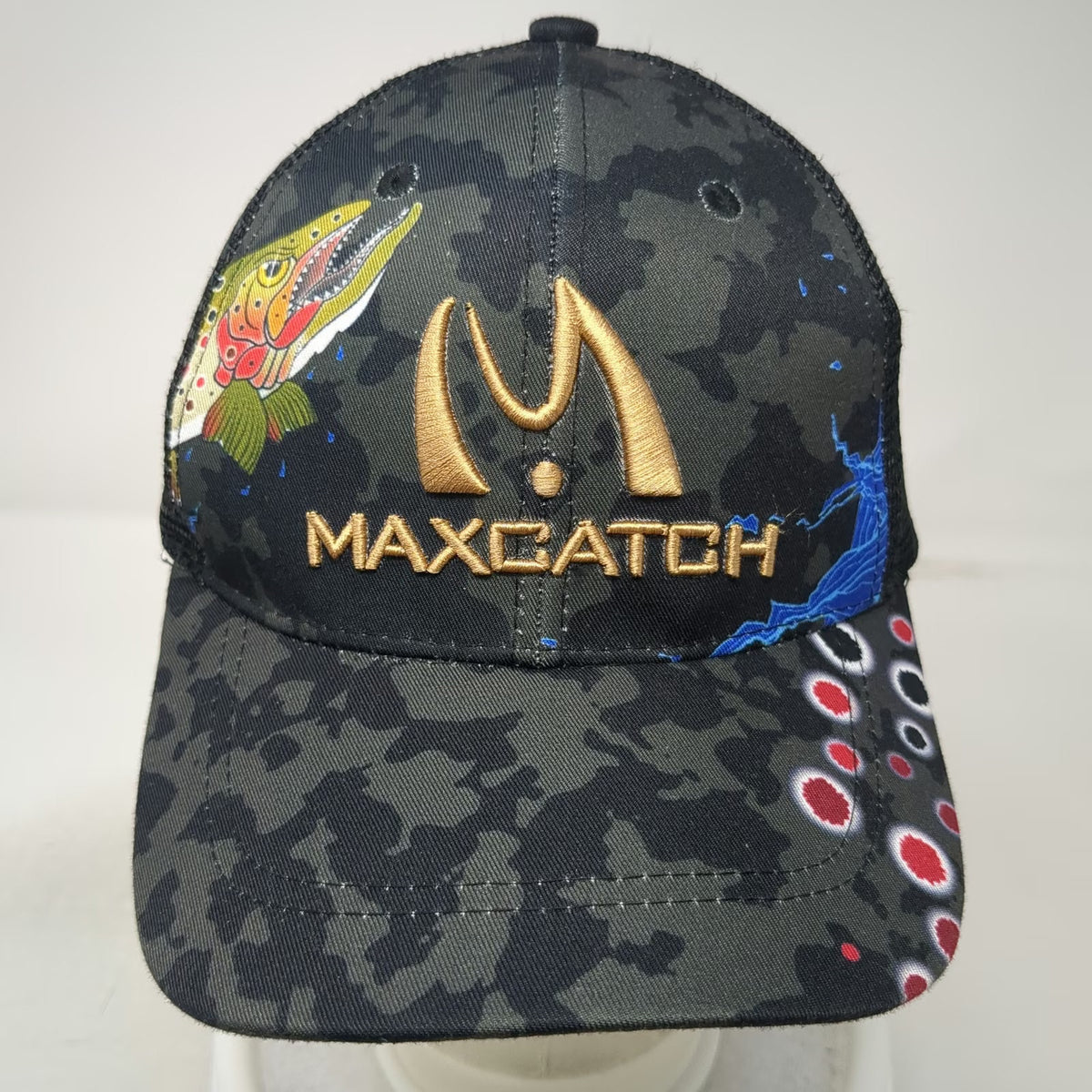 Maxcatch Gray Trucker Hat One Size Fishing Camo Snapback Mesh Trout Logo Gear