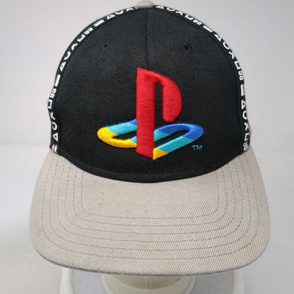 PlayStation Snapback Hat Black Gray One Size Button Icon Tape Embroidered Logo