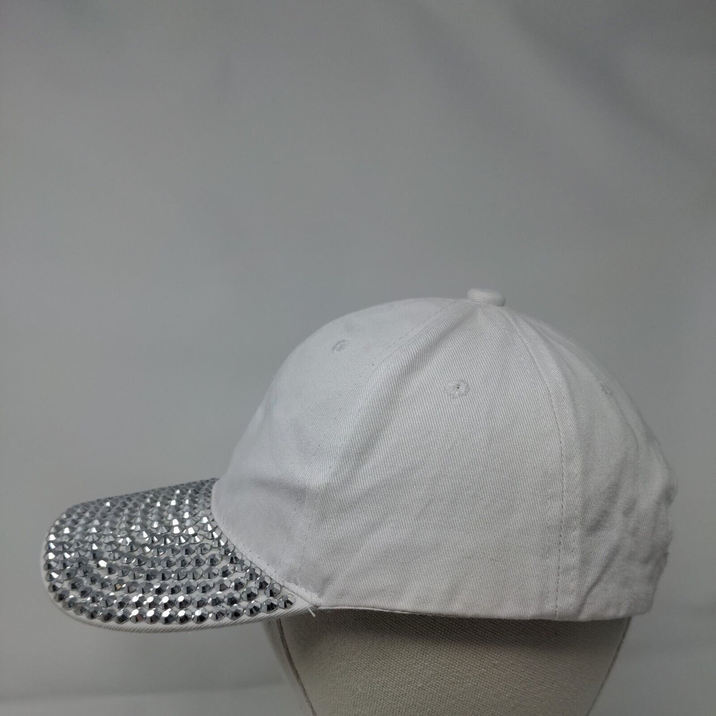 Something Special Strapback Hat White One Size Rhinestone Studded