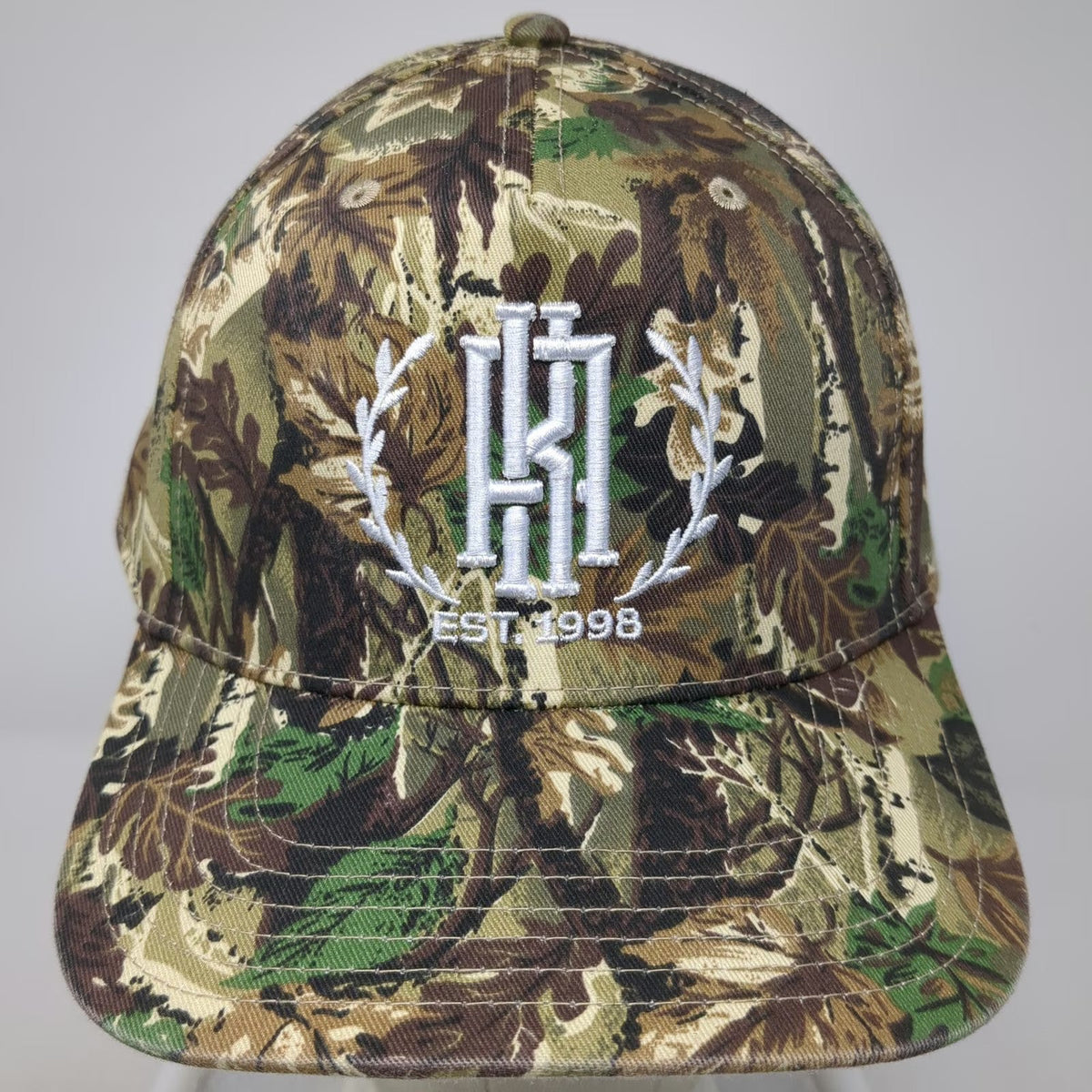 Otto Baseball Cap Green Camo One Size Embroidered Laurel Wreath Leaf Hat 1998