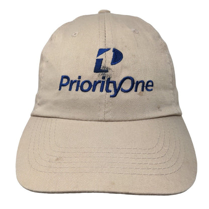 Priority One Strapback Hat Tan OSFA Embroidered Adjustable 6 Panel
