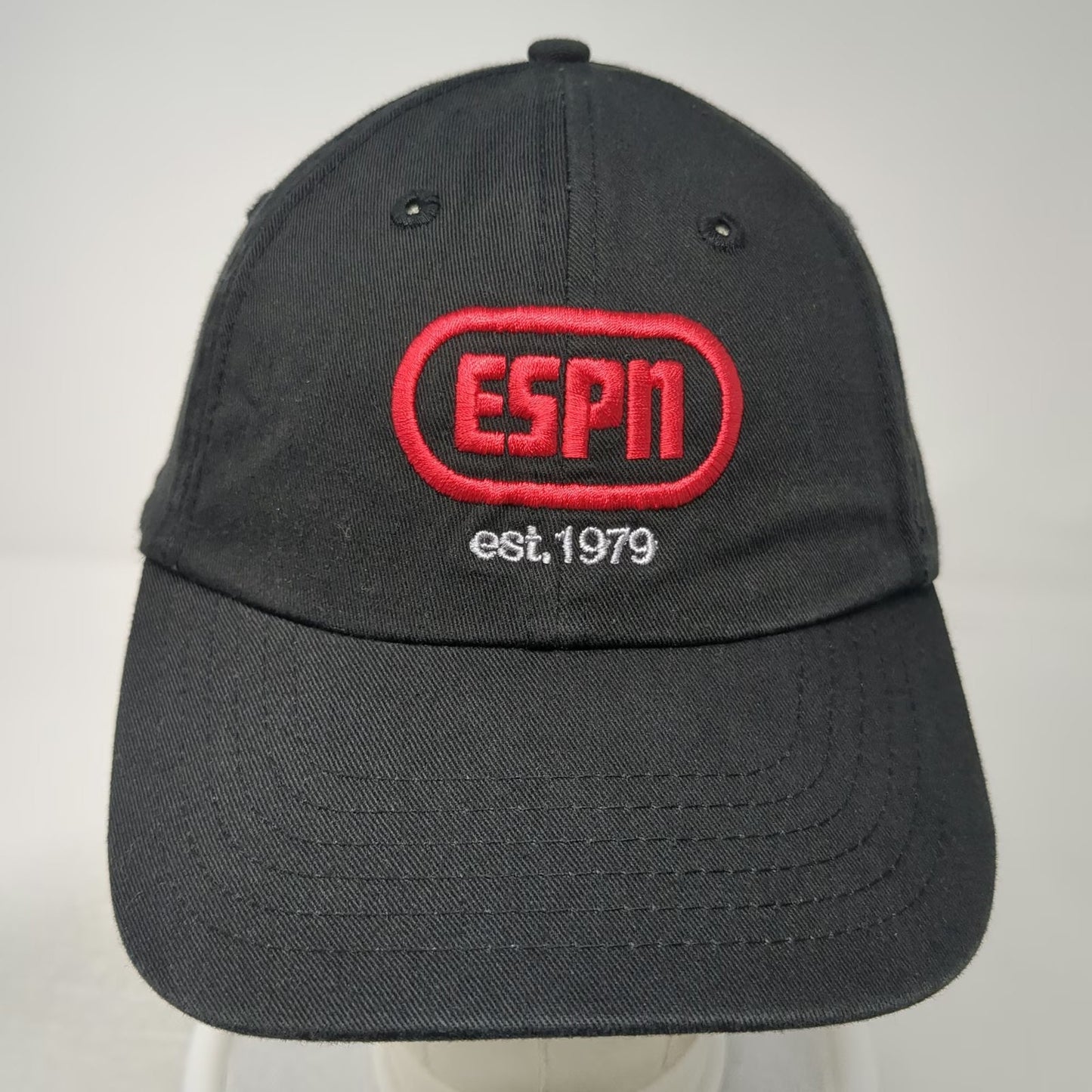 ESPN Logo Black Red Baseball Cap America OSFM Adjustable Cotton Slideback Hat