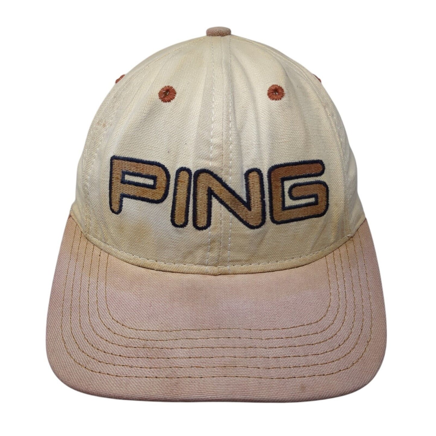 PING Baseball Cap Beige One Size Adjustable Embroidered Vented Holes 6 Panel