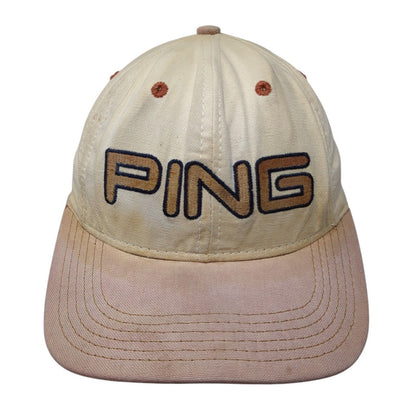 PING Baseball Cap Beige One Size Adjustable Embroidered Vented Holes 6 Panel