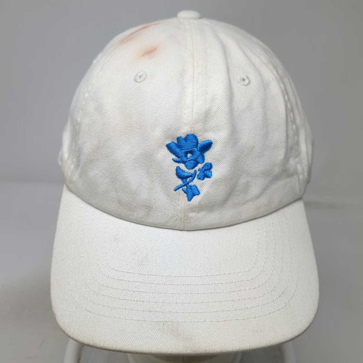 Goodfellow & Co White Baseball Cap One Size Blue Flower Leather Slideback hat