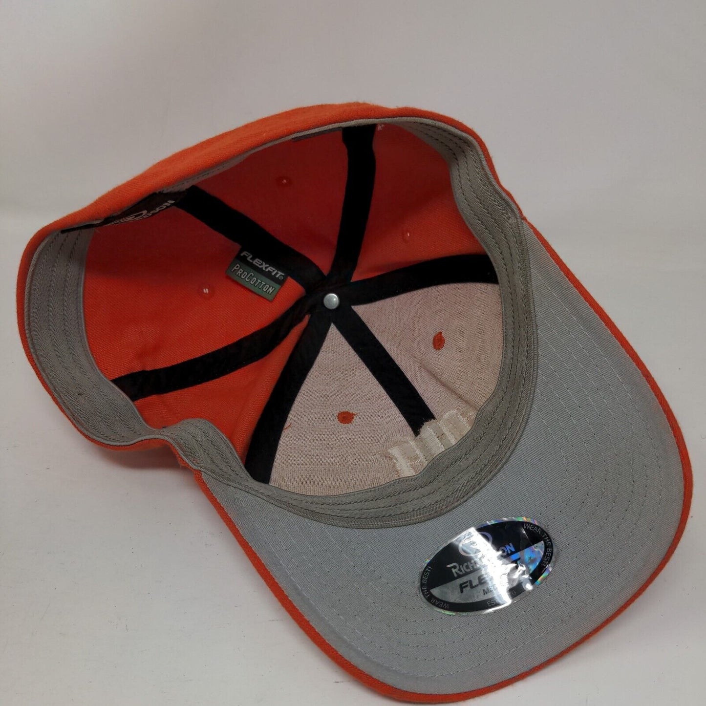 Richardson Fitted Hat Orange M/L Embroidered Vented Holes Pro 185 Flexfit