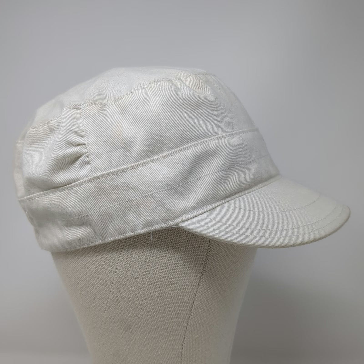 White Army Cap One Size Elastic Back Cotton Cadet Hat Plain Solid Flat Top