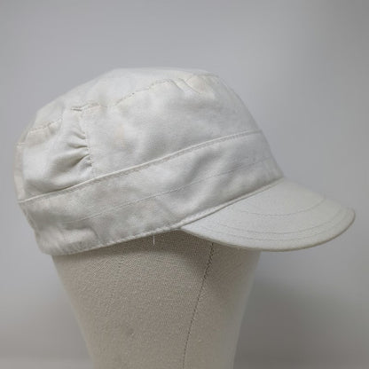 White Army Cap One Size Elastic Back Cotton Cadet Hat Plain Solid Flat Top