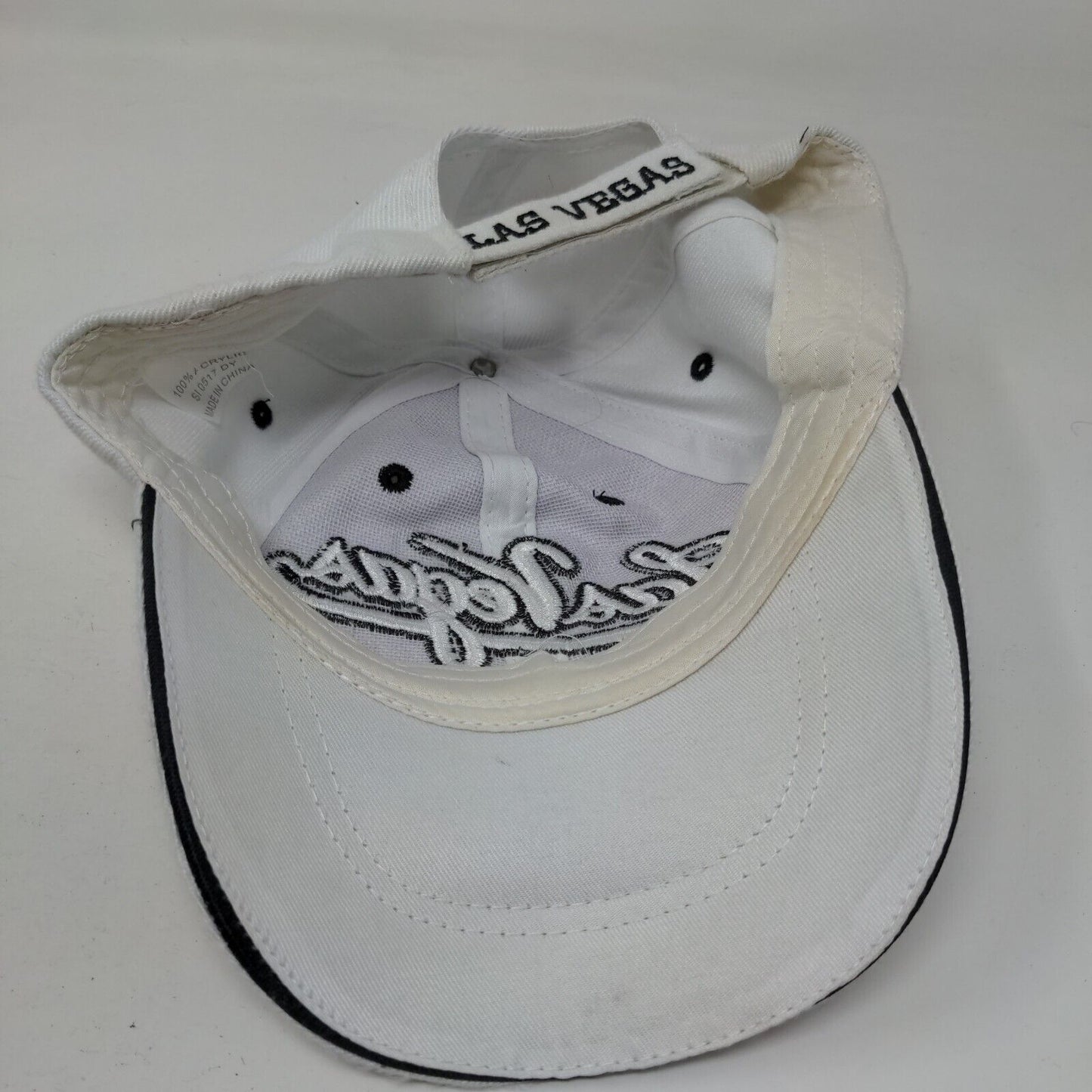 Las Vegas Strapback Hat White One Size Embroidered Vent Holes 6 Panel