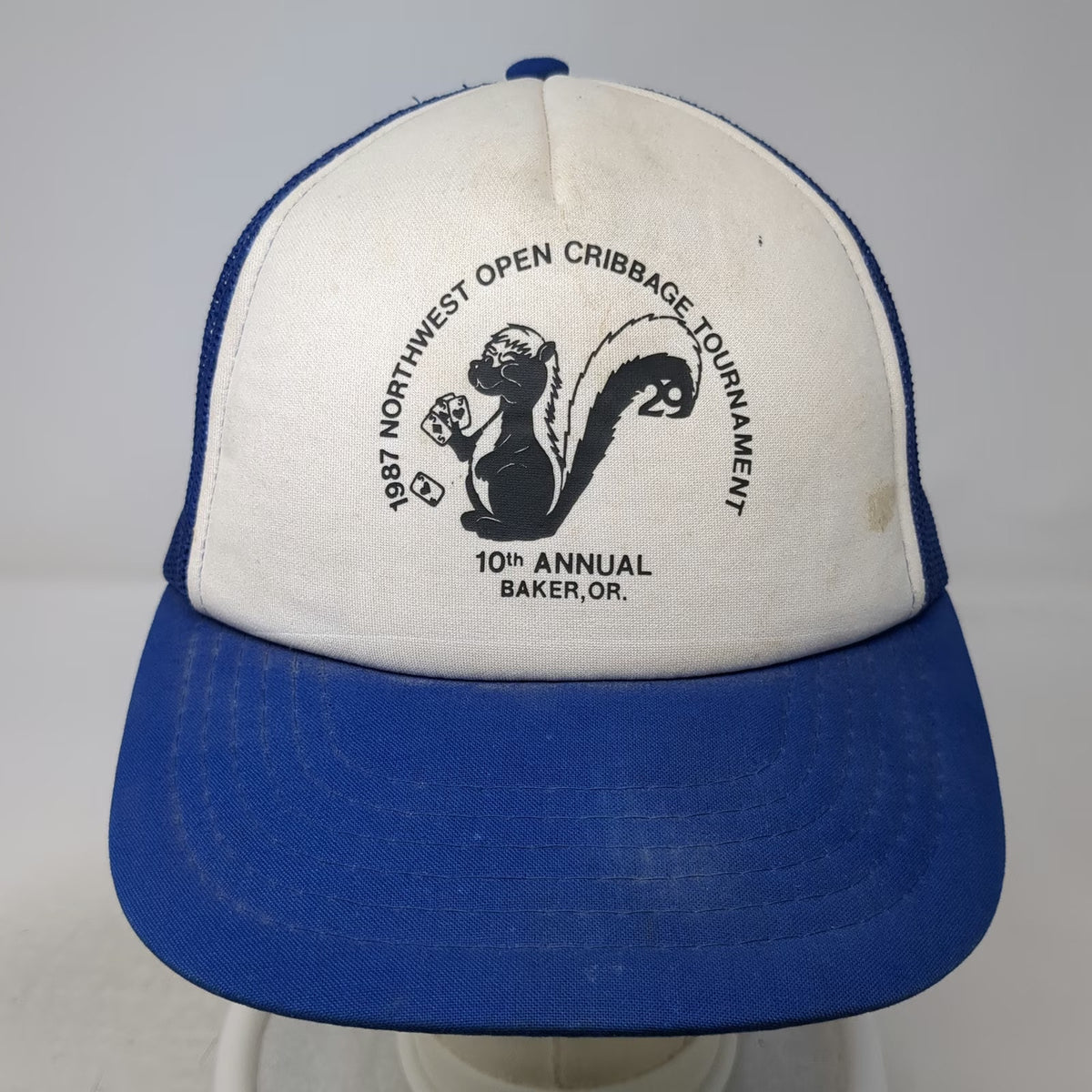 Trucker Hat Blue White 1987 Northwest Open Cribbage Tournament Skunk Vintage