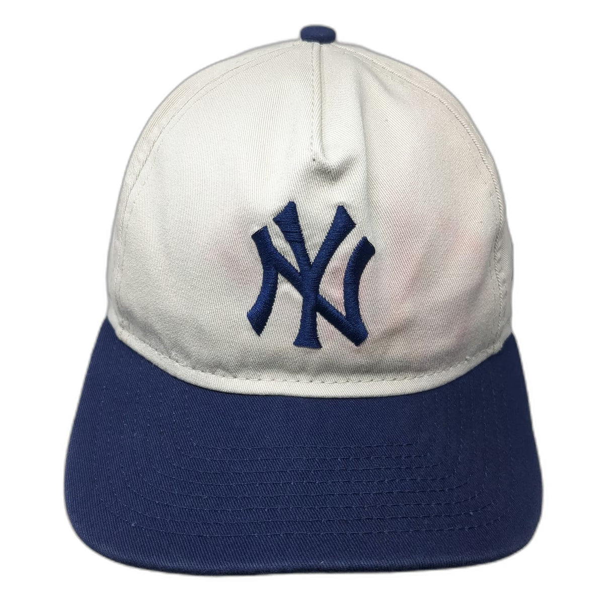 New Era 5 Panel White Blue One Size NY Yankees MLB Snapback Hat Flat Brim Cotton