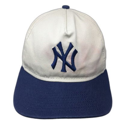 New Era 5 Panel White Blue One Size NY Yankees MLB Snapback Hat Flat Brim Cotton