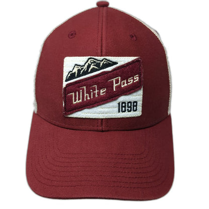 W.P.&Y.R. Baseball Cap Red One Size Skagway Alaska Mesh Patch 1898 Mountains Hat