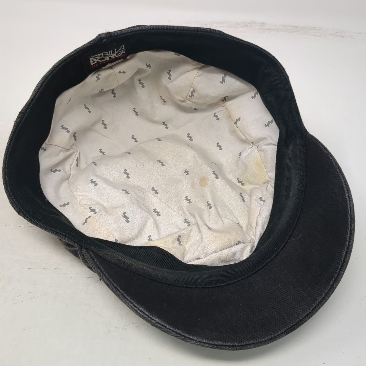 Billabong Army Cap Black One Size Herringbone Pattern Metal Logo Flat Top Hat