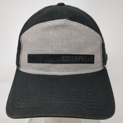 Caterpillar 5 Panel Black Gray Hat One Size Snapback Workwear Side Logo Cotton