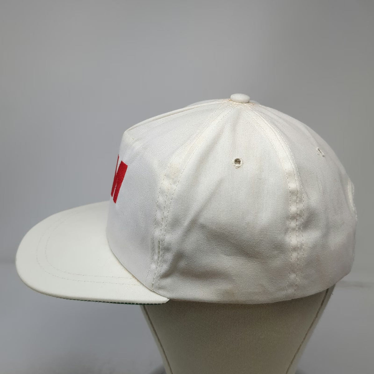 Cap America 5 Panel White 3M Red Logo Green Underbrim Snapback Hat Vintage