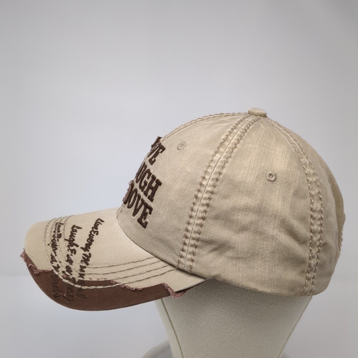 Live Laugh Love Slideback Hat Tan One Size Adjustable Embroidered KB ETHOS