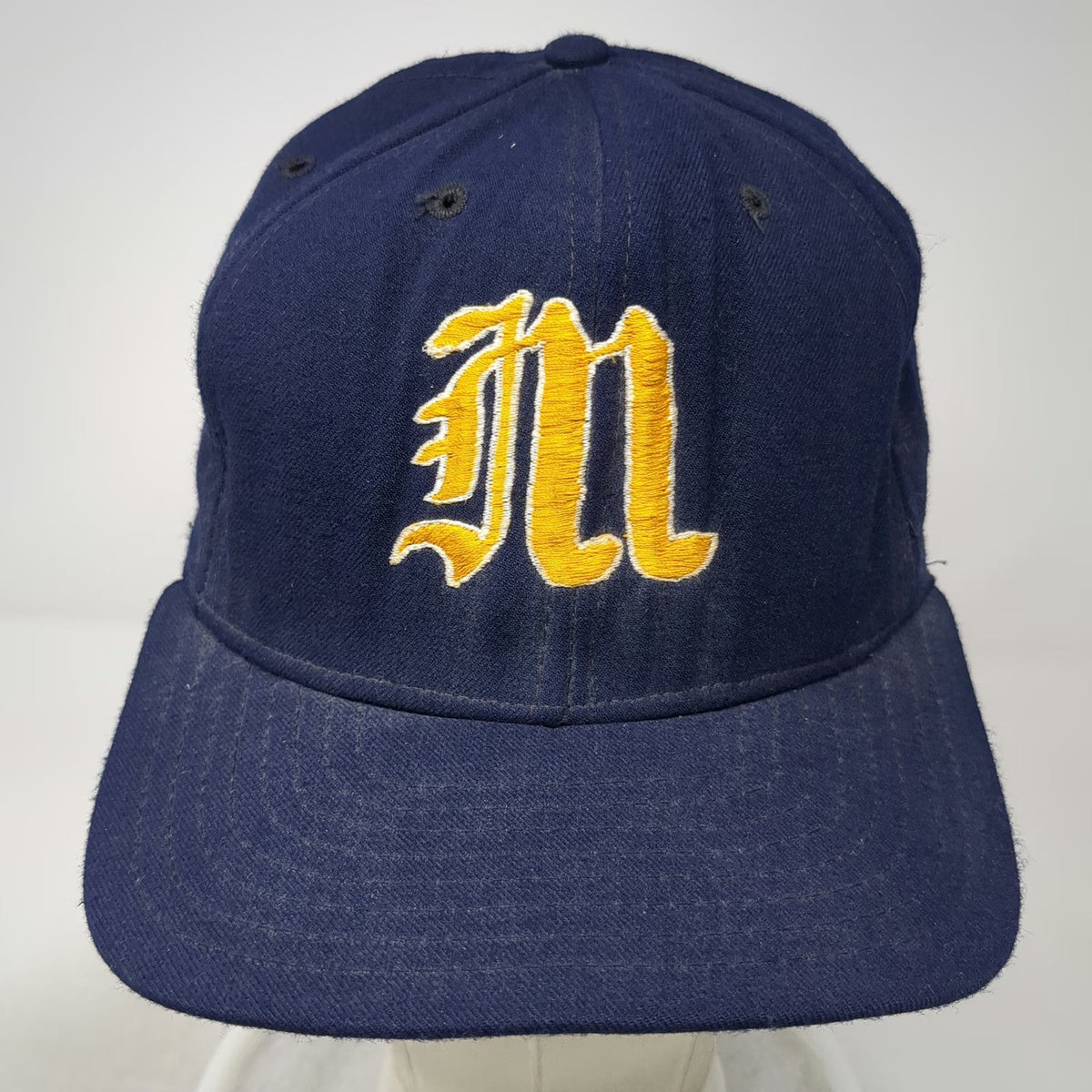 New Era Baseball Cap Blue 7 1/4 Gothic M Fitted Pro Model Green Underbrim Hat